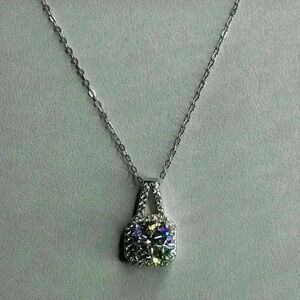 MOISSANITE 2 CARAT PENDANT WITH HALO ~STUNNING (video)GRA CERTIFIED